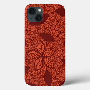 Red leaves pattern on orange iPhone 13 case