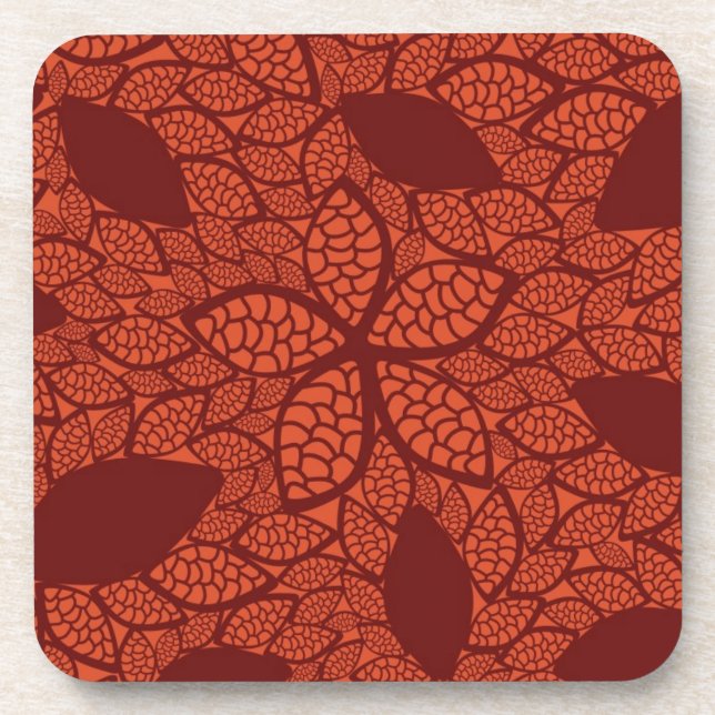 Red leaves pattern on orange coaster (Front)