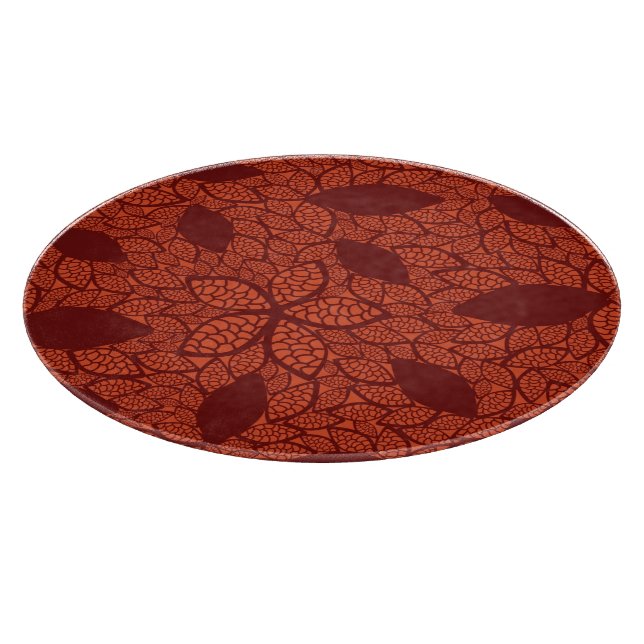 Red leaves pattern on orange cutting board (Corner)