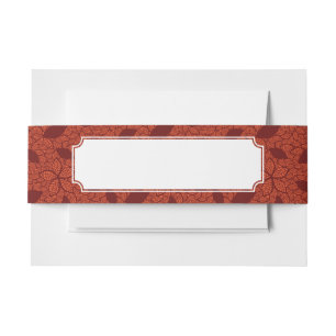 Red leaves pattern on orange invitation belly band