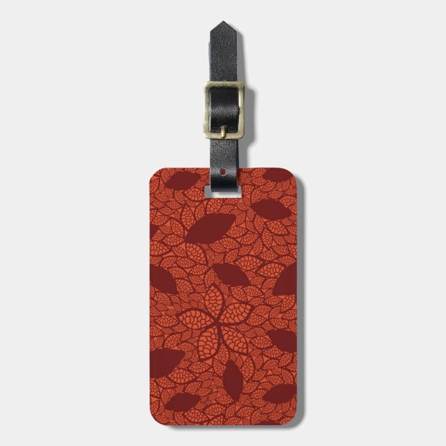 Red leaves pattern on orange luggage tag (Front Vertical)
