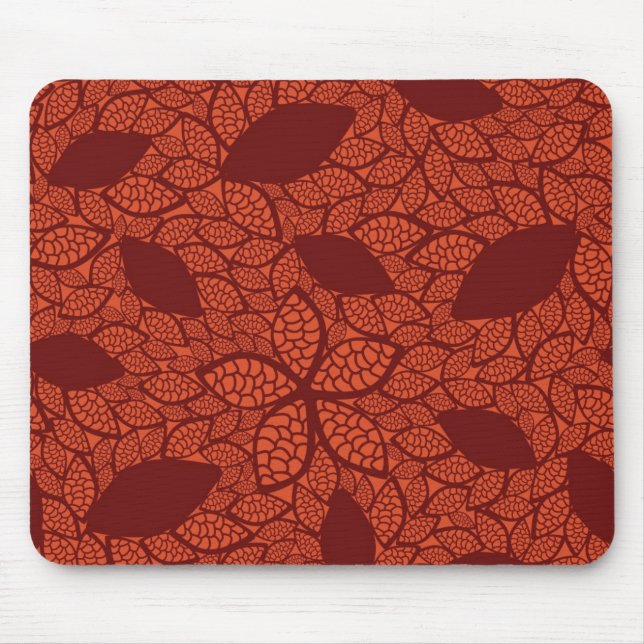 Red leaves pattern on orange mouse mat (Front)