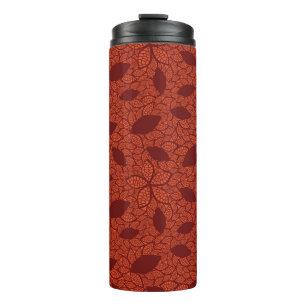 Red leaves pattern on orange thermal tumbler