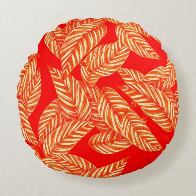 Red Leaves Round Cushion (Front)