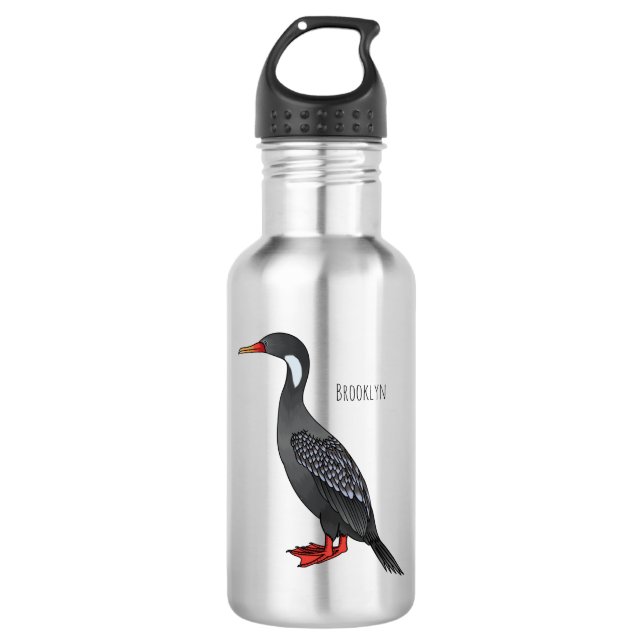 Red-legged cormorant bird cartoon illustration  532 ml water bottle (Front)