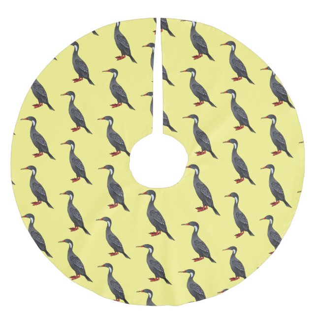 Red-legged cormorant bird cartoon illustration brushed polyester tree skirt (Front)
