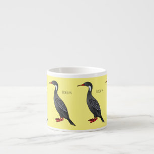Red-legged cormorant bird cartoon illustration  espresso cup