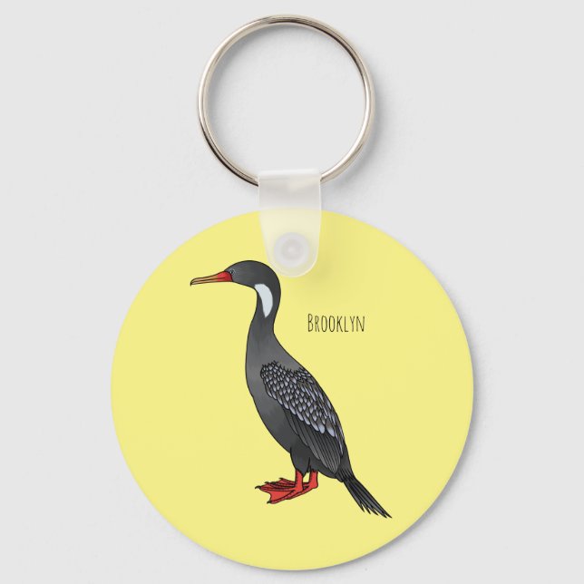 Red-legged cormorant bird cartoon illustration  key ring (Front)