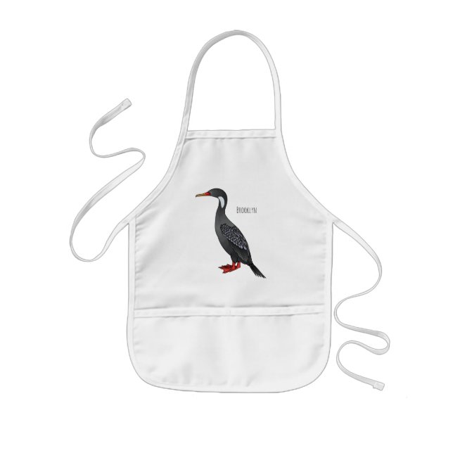 Red-legged cormorant bird cartoon illustration  kids apron (Front)