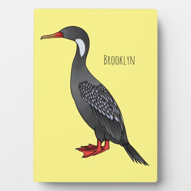 Red-legged cormorant bird cartoon illustration plaque (Front)