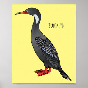 Red-legged cormorant bird cartoon illustration poster