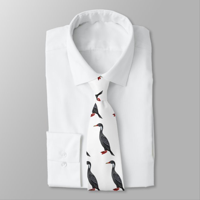 Red-legged cormorant bird cartoon illustration tie (Tied)