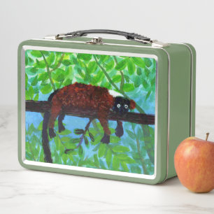 Red Lemur Relaxing Funny Animal Metal Lunch Box
