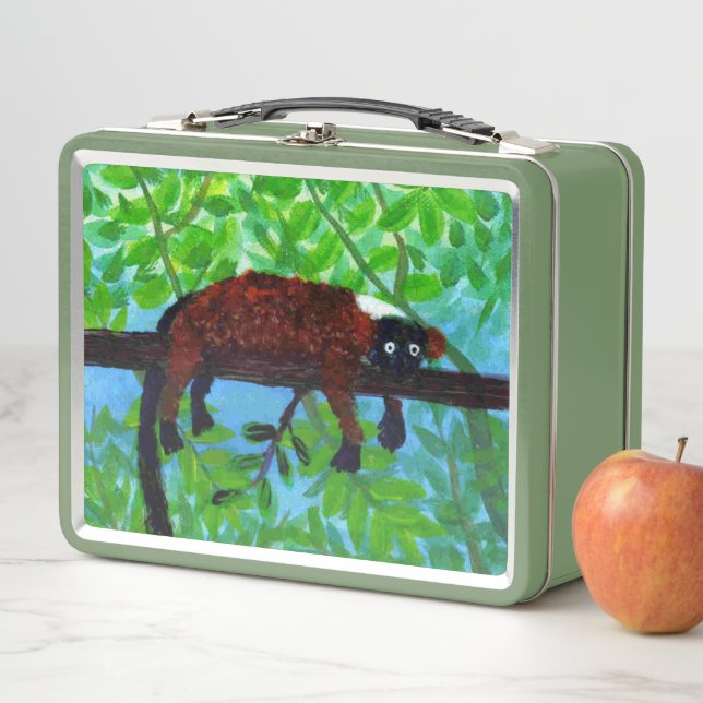 Red Lemur Relaxing Funny Animal Metal Lunch Box (In Situ)