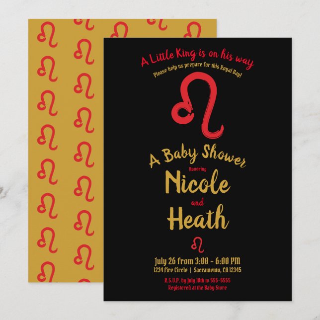 Red LEO Zodiac July August Astrology Baby Shower  Invitation (Front/Back)