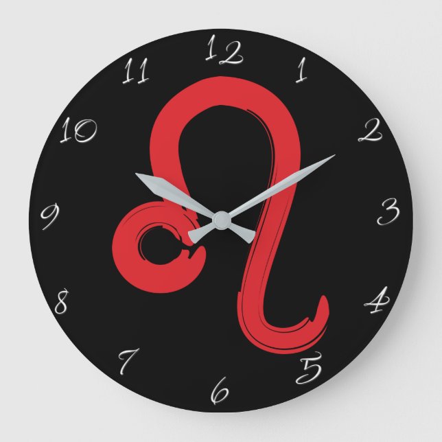 Red LEO Zodiac Sign July August Birthday Astrology Large Clock (Front)