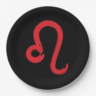 Red LEO Zodiac Sign July August Birthday Astrology Paper Plate