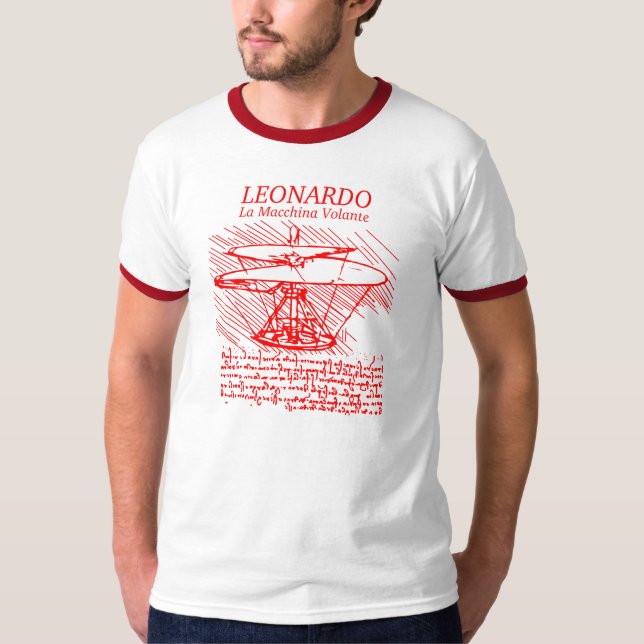 Red Leonardo da Vinci Helicopter T-Shirt (Front)
