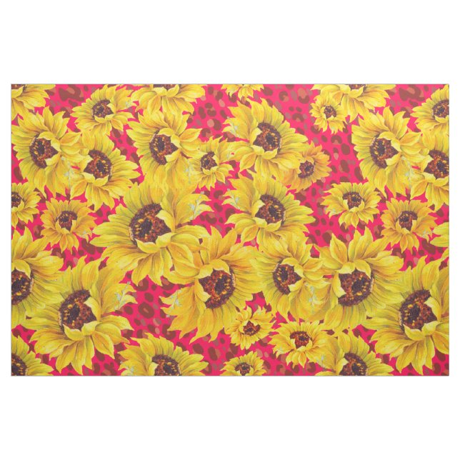 red leopard and yellow sunflower fabric (Fat Quarter)