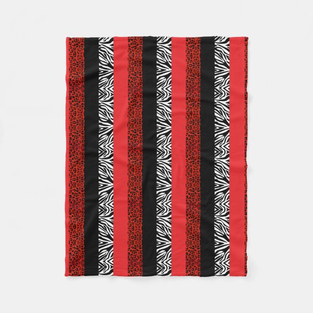 Red Leopard and Zebra Custom Animal Print Fleece Blanket (Front)