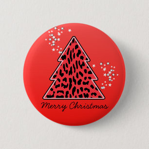 Red Leopard Cheetah Christmas Tree 6 Cm Round Badge