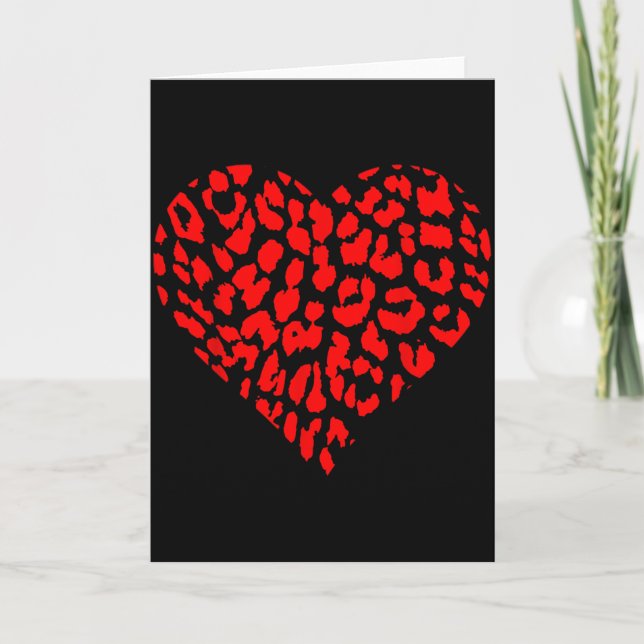 Red Leopard Heart Men Women Funny Valentine Gift  Card (Front)