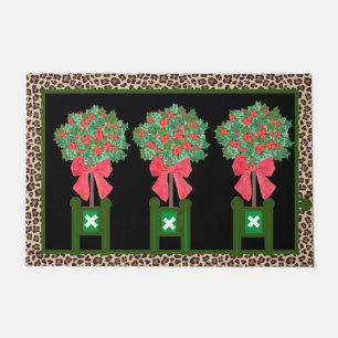 Red Leopard  Holly Berry Chinoiserie  Doormat