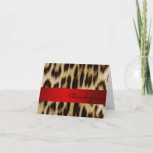 Red Leopard Monogram Stripes Thank You Note Card