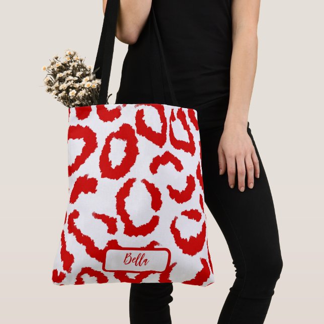Red Leopard Pattern Tote Bag (Close Up)