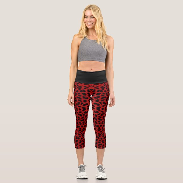 Red Leopard Print Capri Leggings (Front)