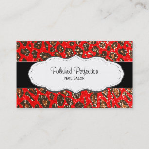 Red Leopard Print Faux Glitter Business Cards