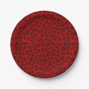 Red leopard print pattern paper plate