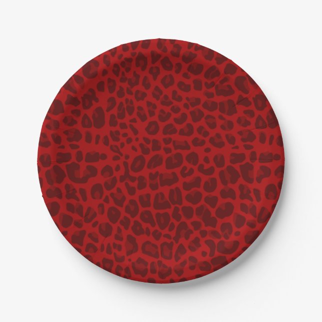 Red leopard print pattern paper plate (Front)