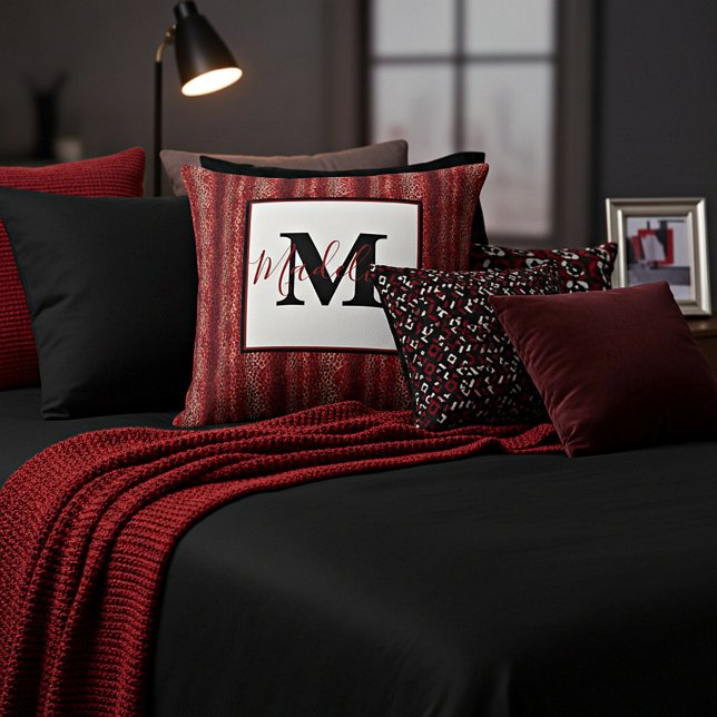 Red leopard print personalised throw pillow (Creator Uploaded)