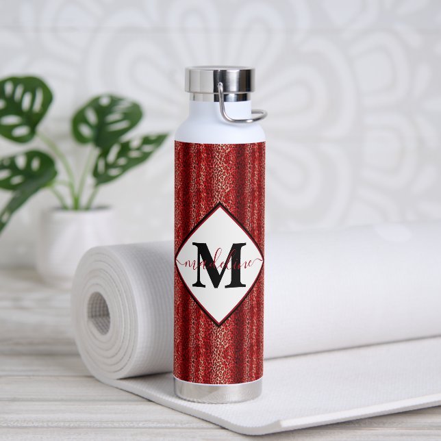 Red leopard print personalised water bottle (Yoga)