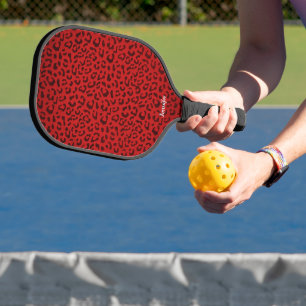 Red Leopard Print Pickleball Paddle with Name
