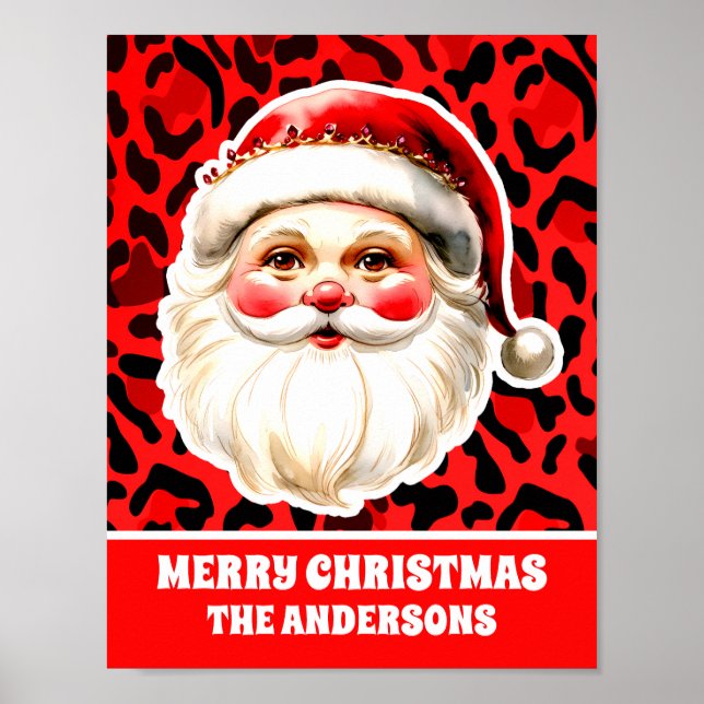 Red Leopard Print Retro Santa Claus Christmas (Front)
