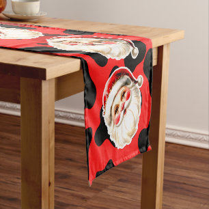 Red Leopard Print Retro Santa Claus Christmas  Short Table Runner