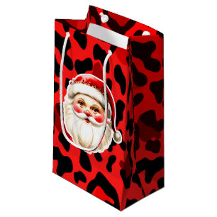 Red Leopard Print Retro Santa Claus Christmas Small Gift Bag