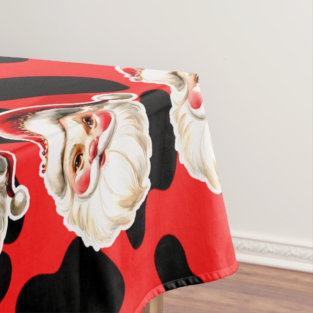Red Leopard Print Retro Santa Claus Christmas Tablecloth (In Situ)