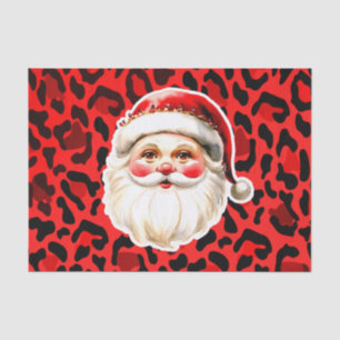 Red Leopard Print Retro Santa Claus Christmas Tissue Paper