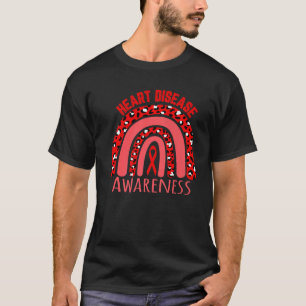 Red Leopard Rainbow Heart Disease Awareness   T-Shirt