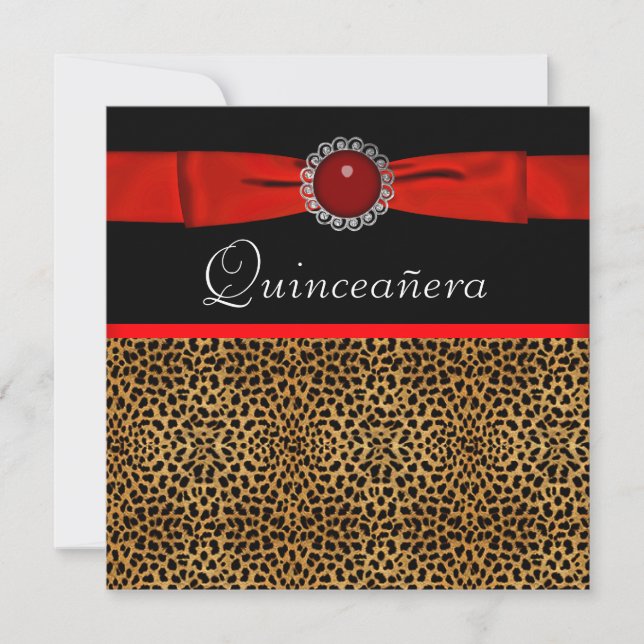 Red Leopard Red Quinceañera Invitations (Front)