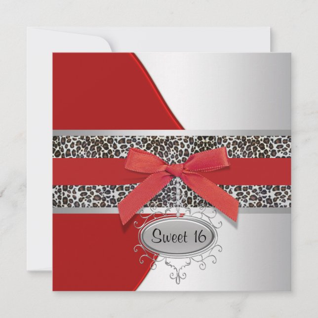 Red Leopard Sweet 16 Birthday Party Invitation (Front)