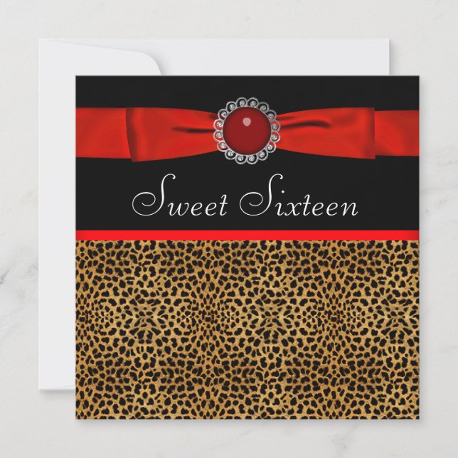 Red Leopard Sweet Sixteen Birthday Party Invitation (Front)