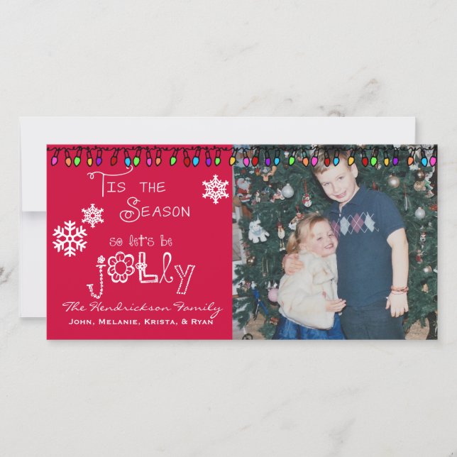 Red Let's Be Jolly Chrstmas Holiday Photo Card (Front)