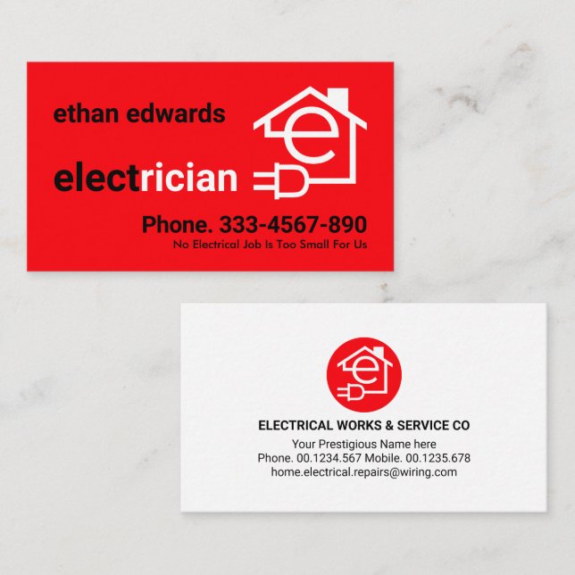 Red Letter-e Electrician Electrical Circuit Business Card (Front/Back)