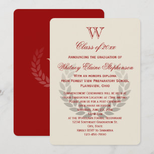 Red Letter Monogram Classic College Graduation Invitation
