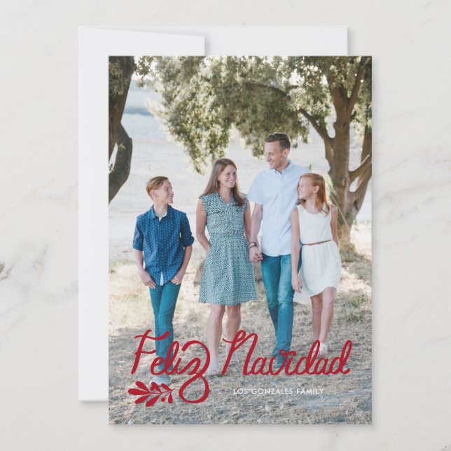 Red Lettered Feliz Navidad Photo Christmas Card (Front)