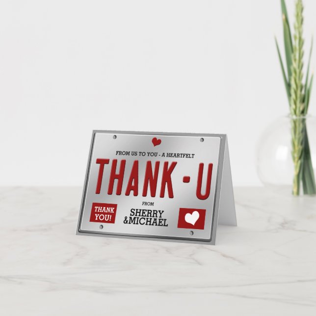 Red License Plate Thank You Card (Front)